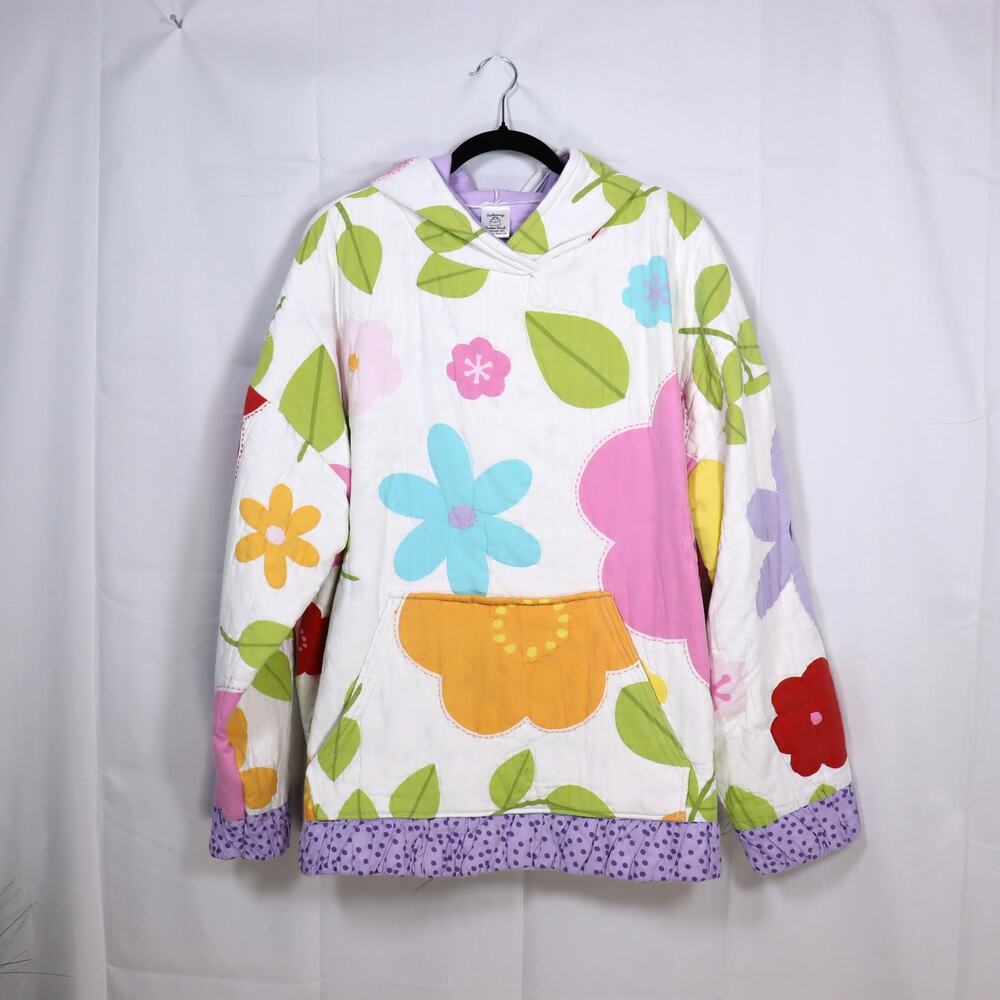 Hideaway Fashion‎ Resale Upcycled Quilt Hoodie XL Floral Patchwork